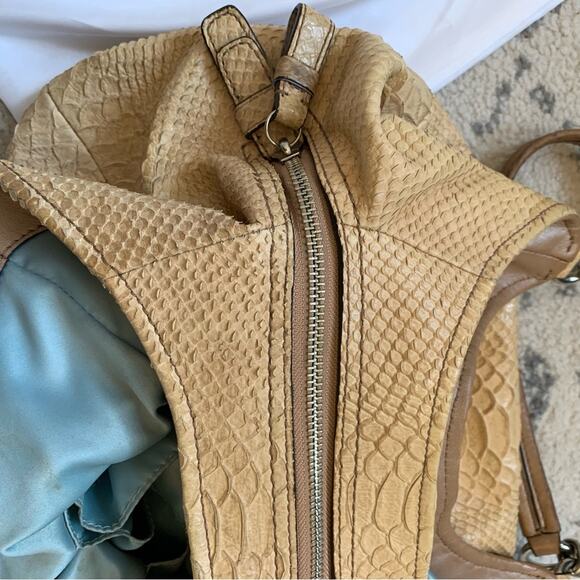 Coach Light Tan Leather Snake Print Shoulder Hobo Bag - Picture 13 of 14